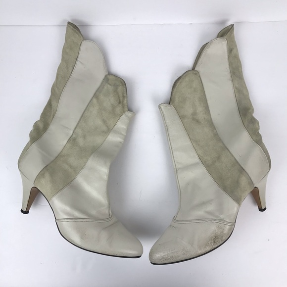 cream kitten heel boots